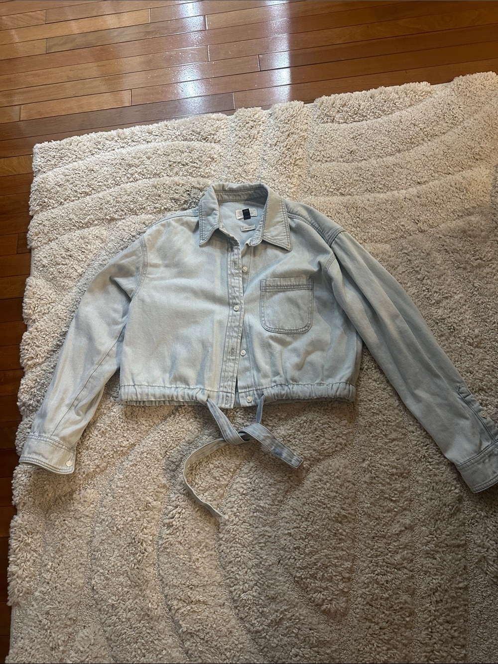 Universal Thread Light Blue Cropped Tie-Front Denim Shirt
